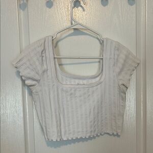 White Cap Sleeve Ribbed Blouse